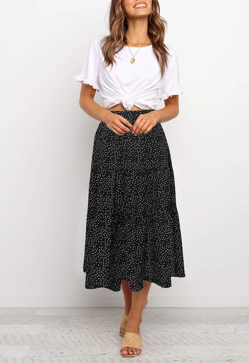 imageMEROKEETY Womens Boho Leopard Print Skirt Pleated ALine Swing Midi Skirts02black
