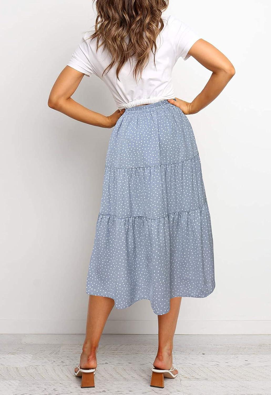 imageMEROKEETY Womens Boho Leopard Print Skirt Pleated ALine Swing Midi Skirts02blue