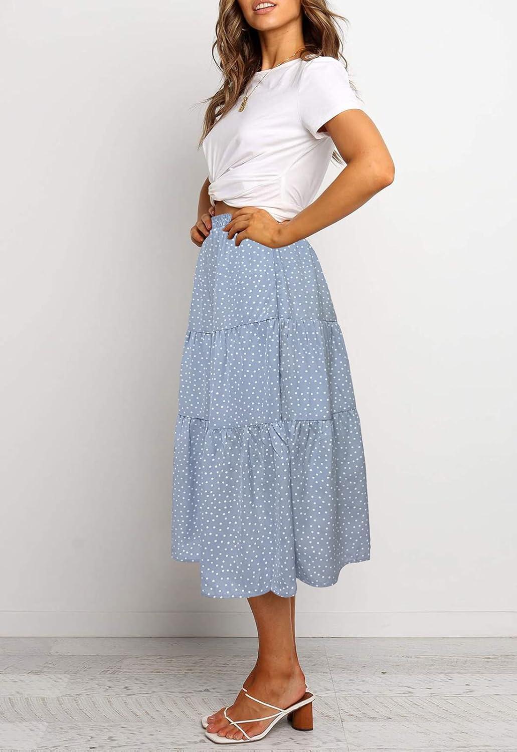imageMEROKEETY Womens Boho Leopard Print Skirt Pleated ALine Swing Midi Skirts02blue