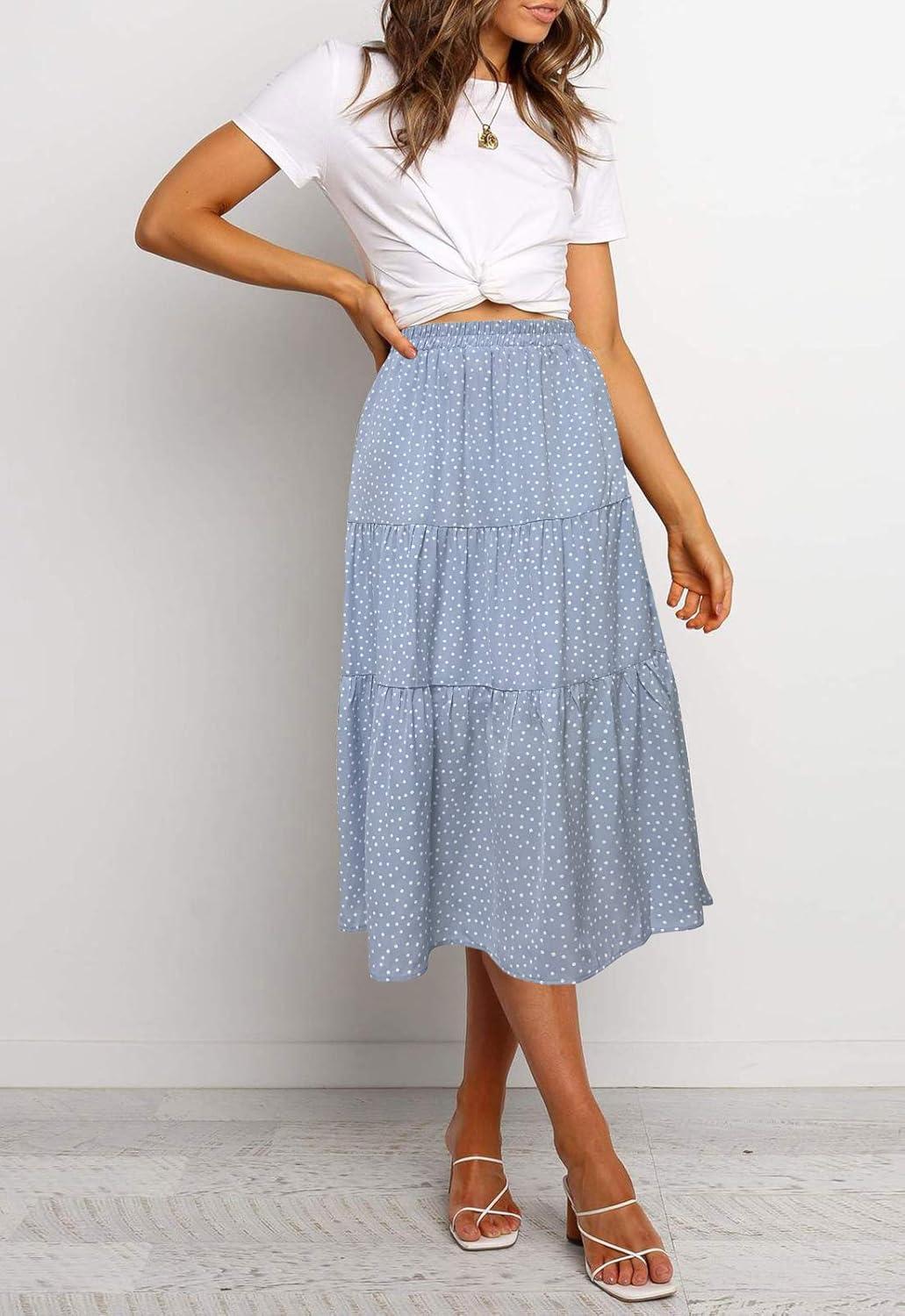 imageMEROKEETY Womens Boho Leopard Print Skirt Pleated ALine Swing Midi Skirts02blue
