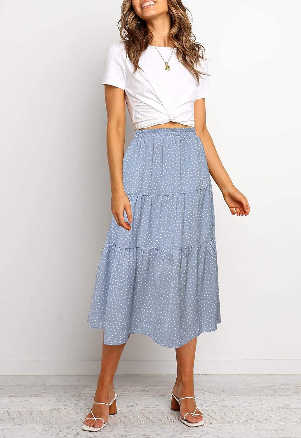 imageMEROKEETY Womens Boho Leopard Print Skirt Pleated ALine Swing Midi Skirts02blue