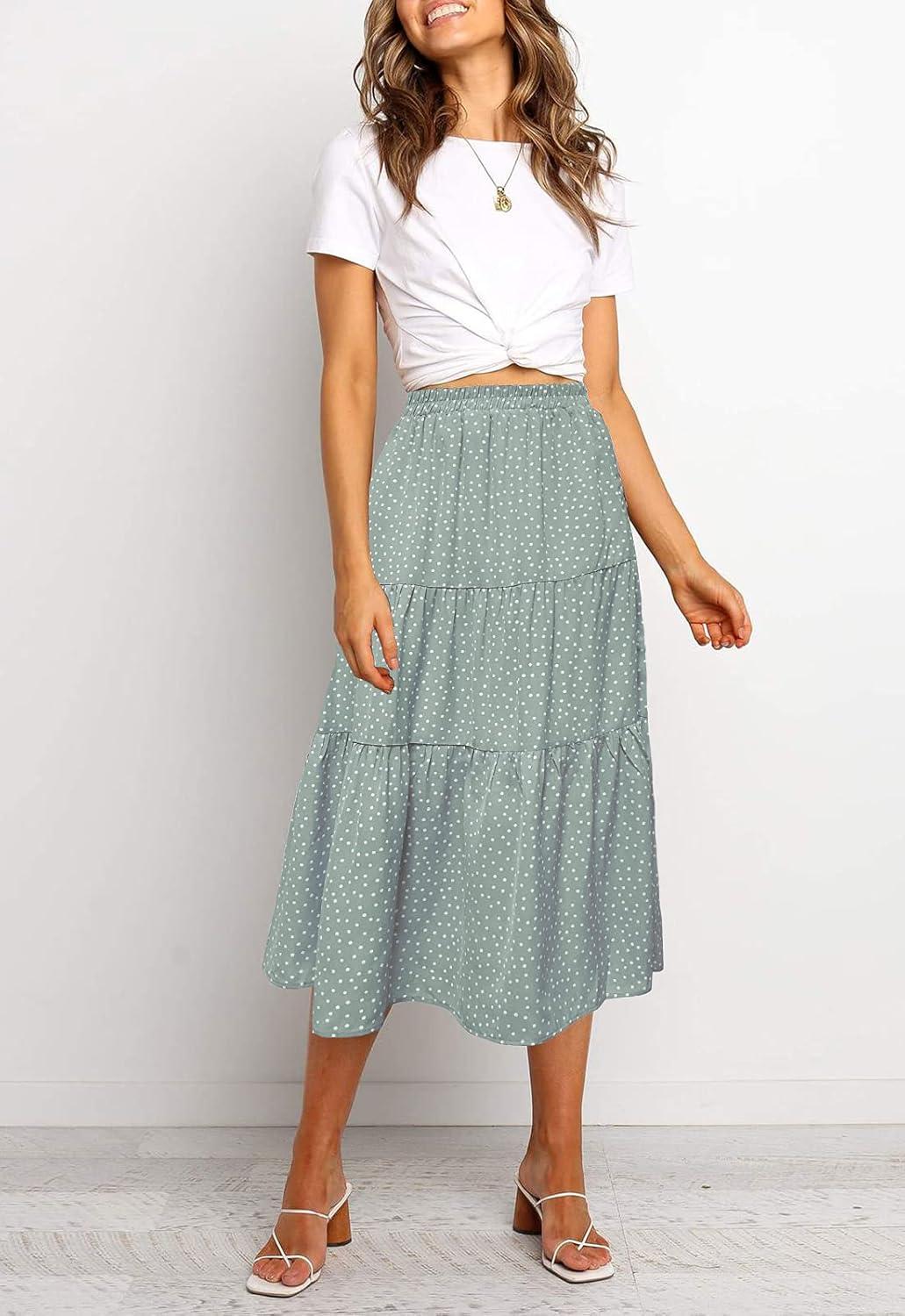 imageMEROKEETY Womens Boho Leopard Print Skirt Pleated ALine Swing Midi Skirts02lightgreen