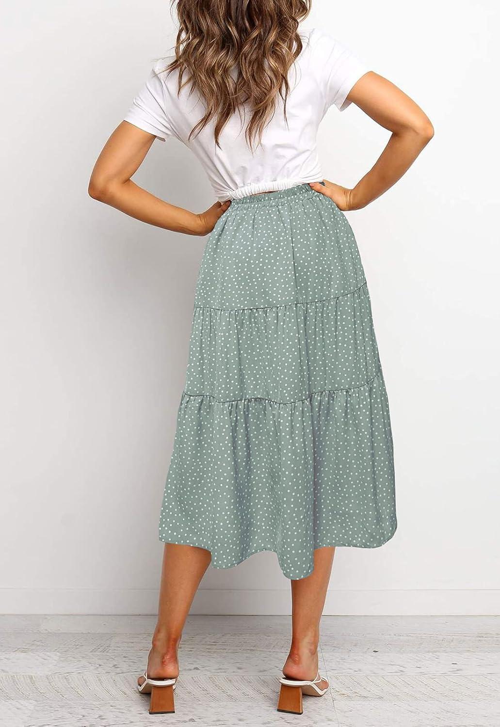 imageMEROKEETY Womens Boho Leopard Print Skirt Pleated ALine Swing Midi Skirts02lightgreen