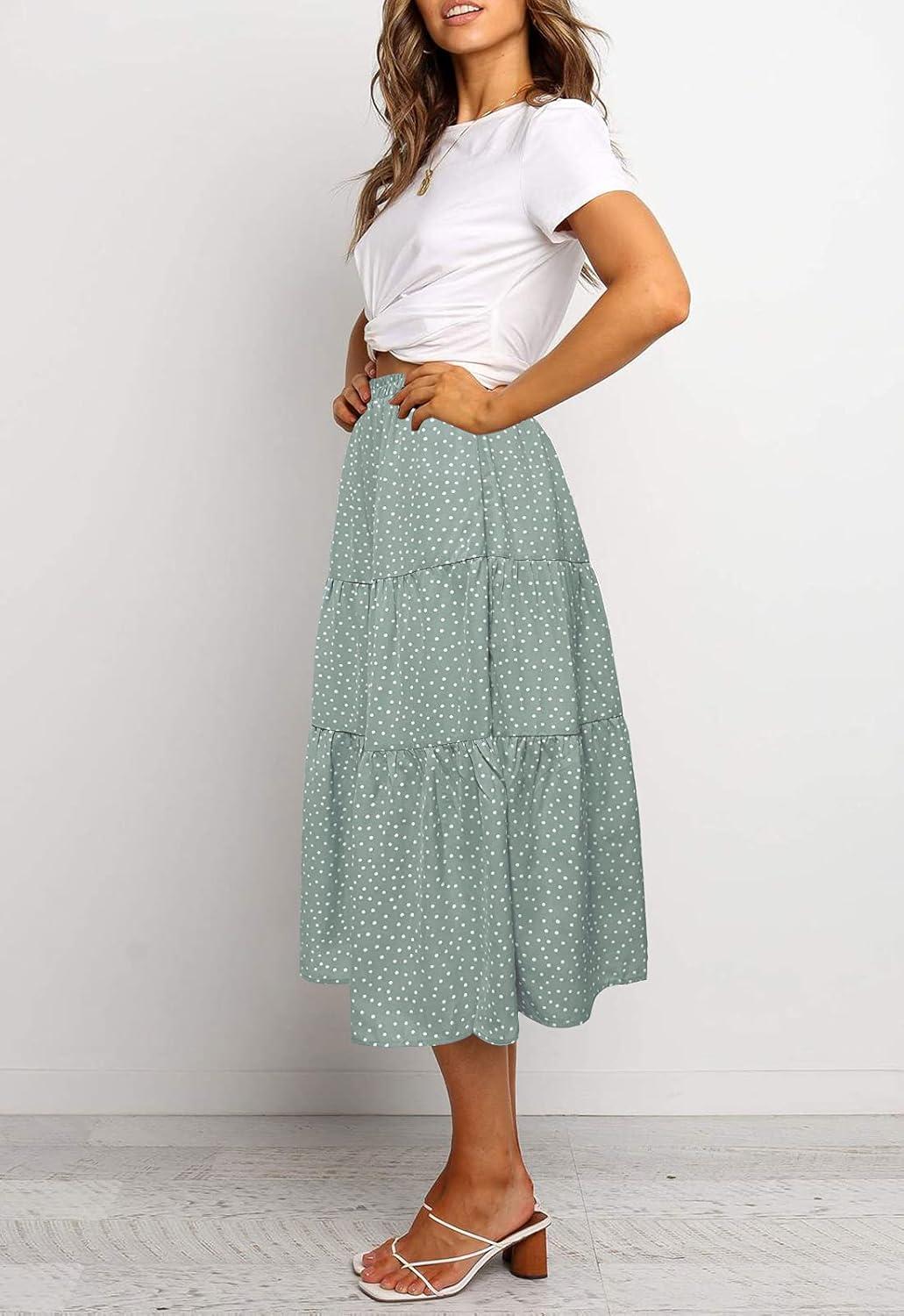 imageMEROKEETY Womens Boho Leopard Print Skirt Pleated ALine Swing Midi Skirts02lightgreen