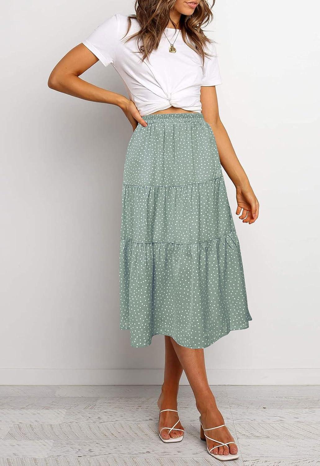 imageMEROKEETY Womens Boho Leopard Print Skirt Pleated ALine Swing Midi Skirts02lightgreen