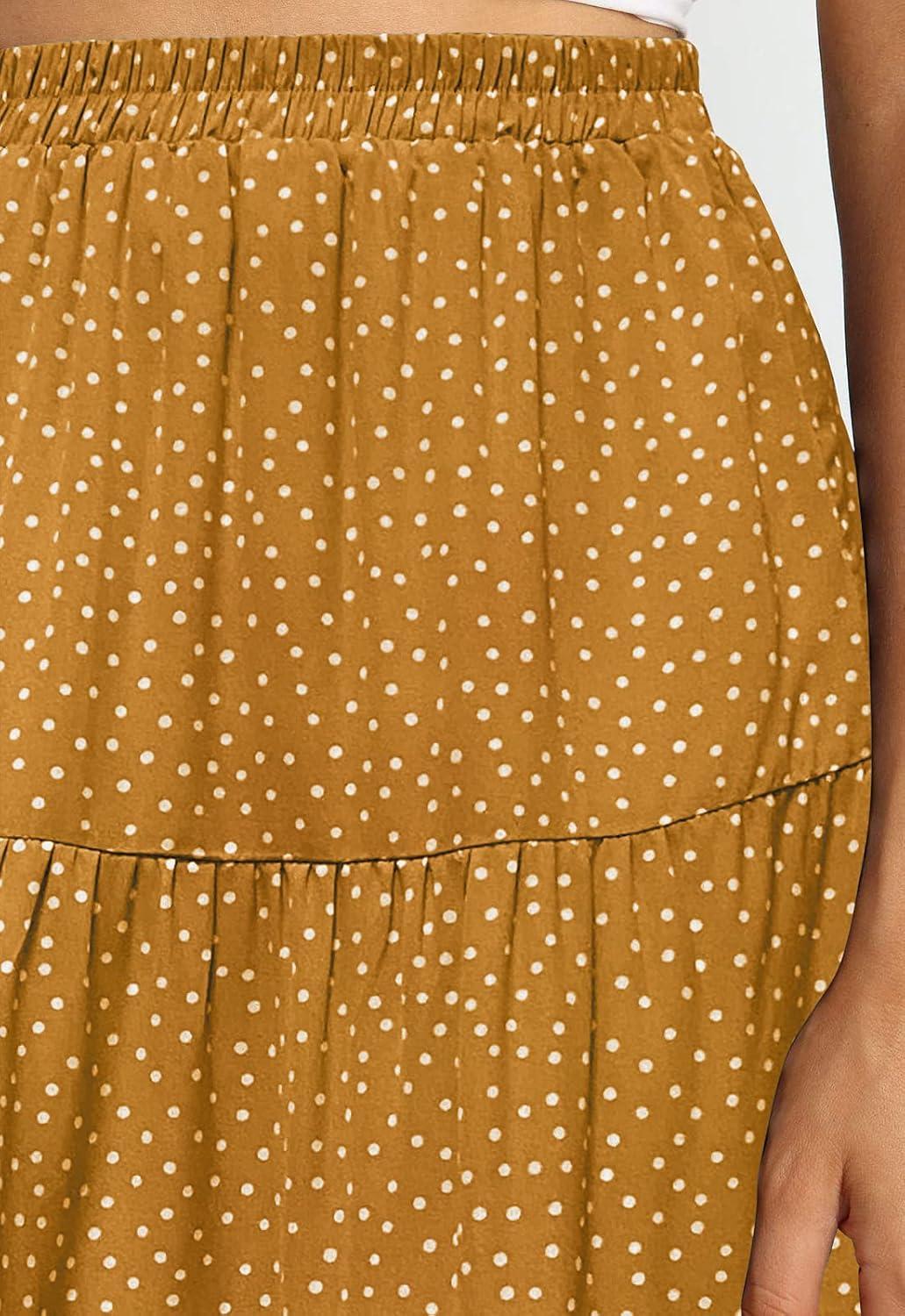 imageMEROKEETY Womens Boho Leopard Print Skirt Pleated ALine Swing Midi Skirts02yellow