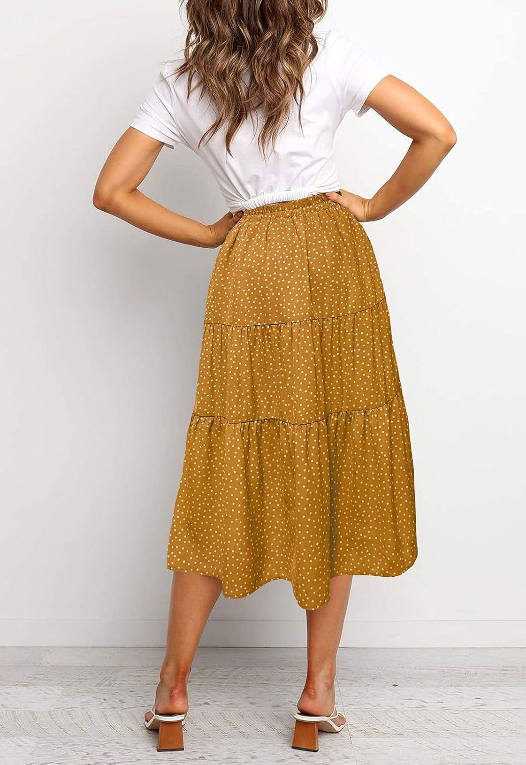 imageMEROKEETY Womens Boho Leopard Print Skirt Pleated ALine Swing Midi Skirts02yellow