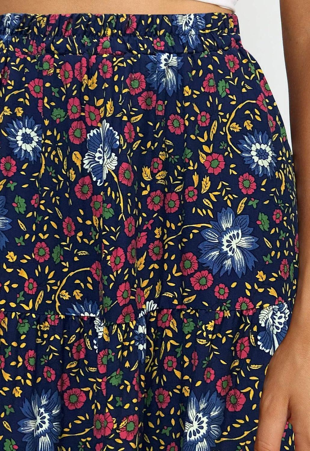 imageMEROKEETY Womens Boho Leopard Print Skirt Pleated ALine Swing Midi Skirts03navy