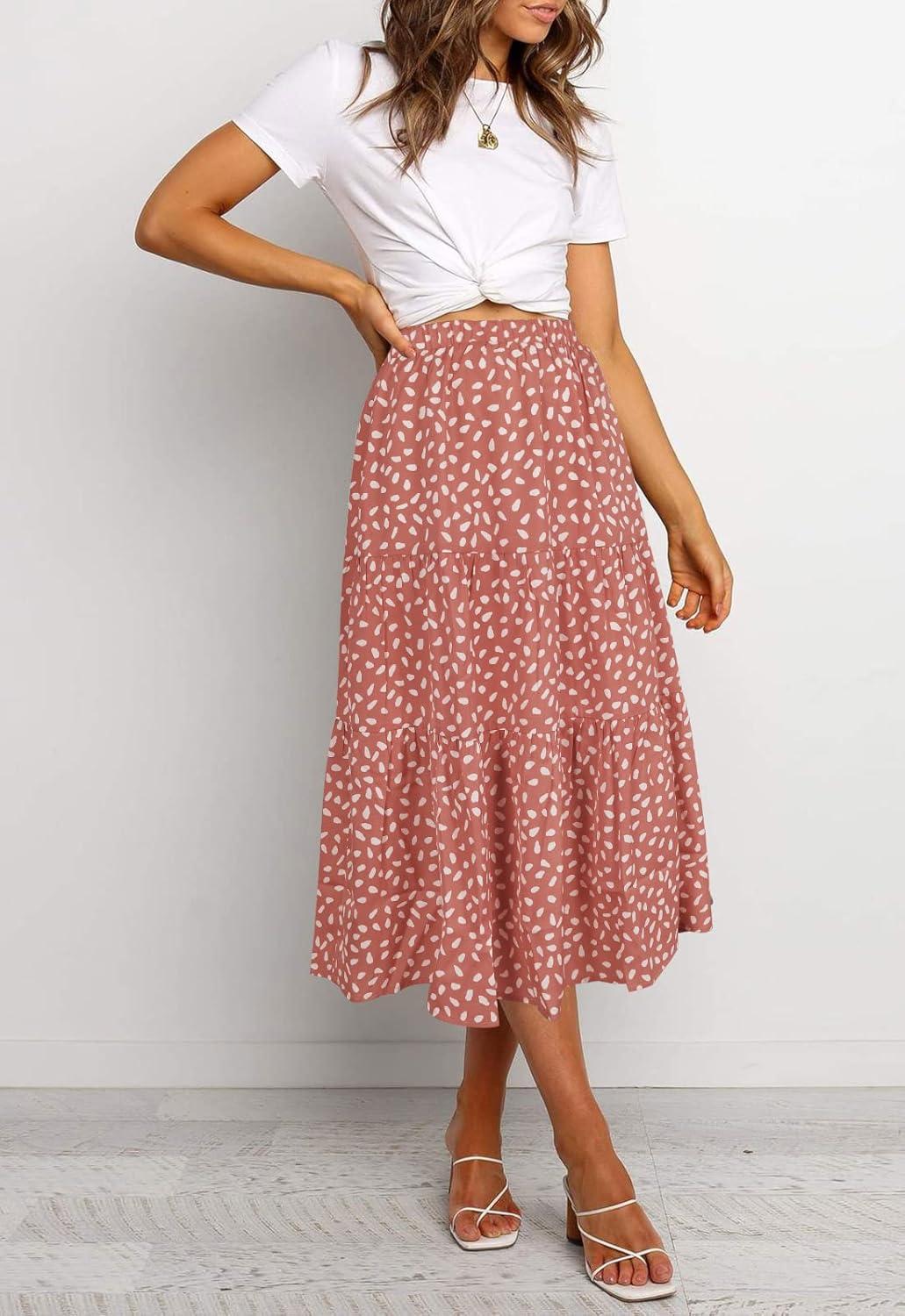 imageMEROKEETY Womens Boho Leopard Print Skirt Pleated ALine Swing Midi SkirtsDarkpink
