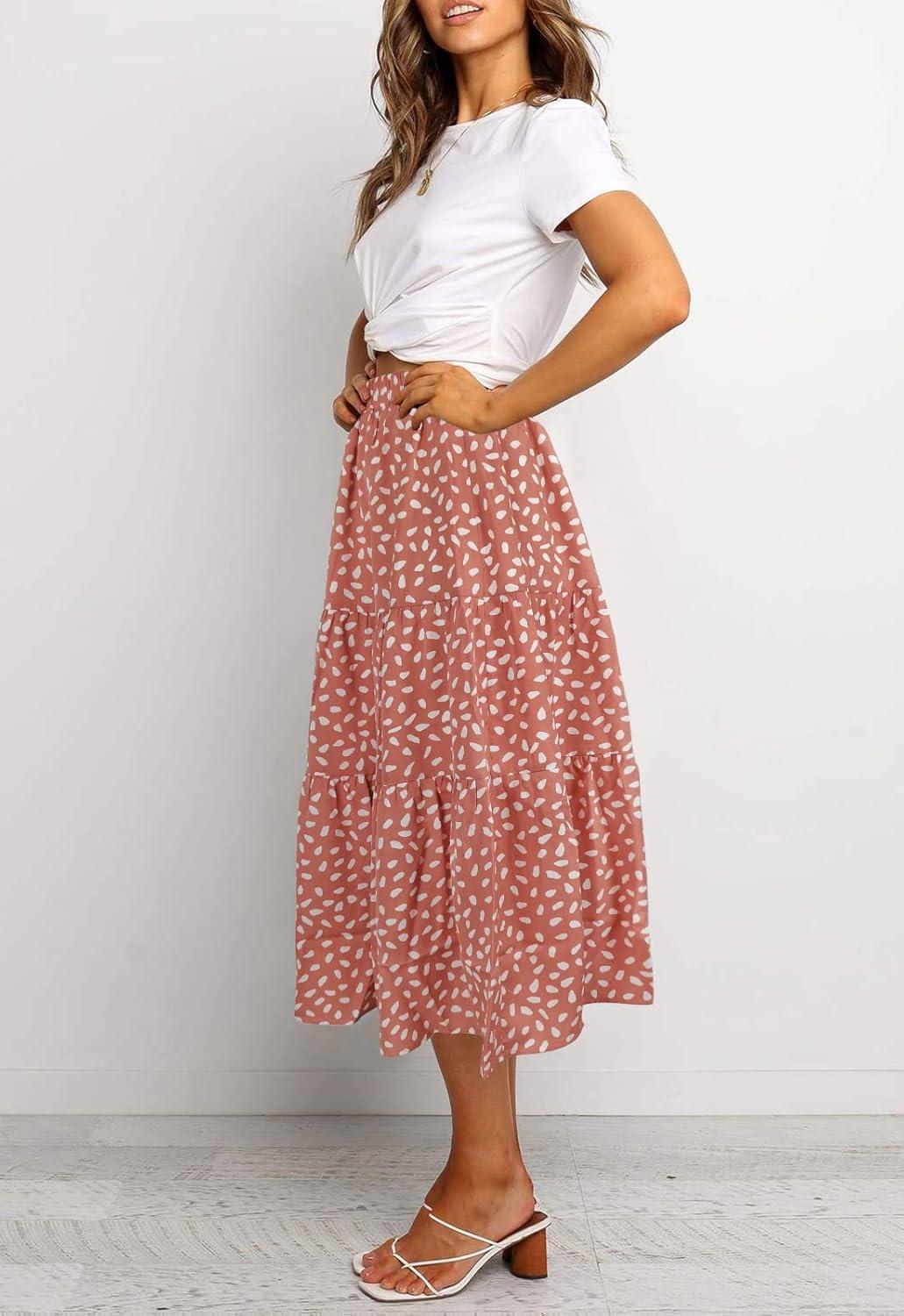 imageMEROKEETY Womens Boho Leopard Print Skirt Pleated ALine Swing Midi SkirtsDarkpink