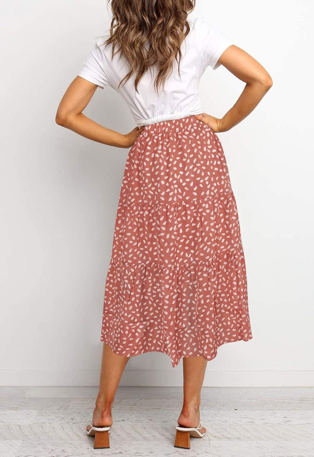 imageMEROKEETY Womens Boho Leopard Print Skirt Pleated ALine Swing Midi SkirtsDarkpink