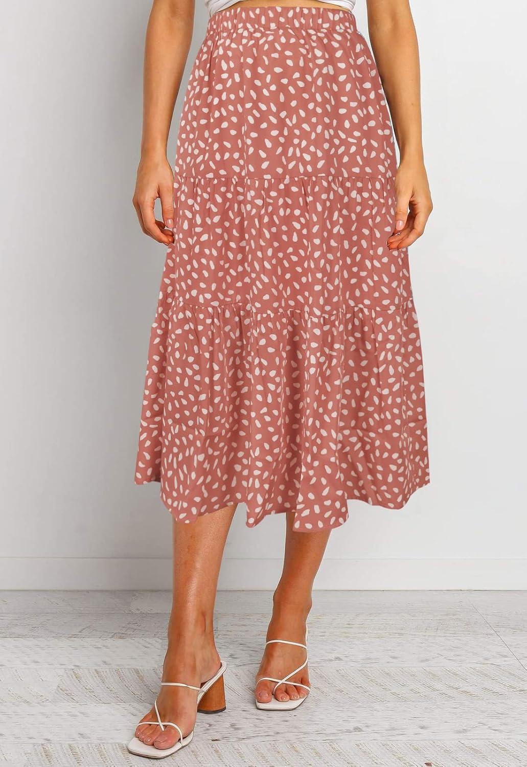 imageMEROKEETY Womens Boho Leopard Print Skirt Pleated ALine Swing Midi SkirtsDarkpink