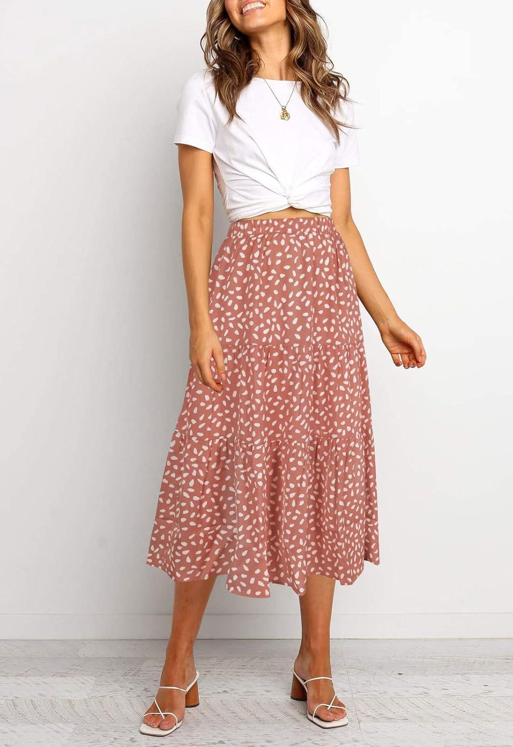imageMEROKEETY Womens Boho Leopard Print Skirt Pleated ALine Swing Midi SkirtsDarkpink