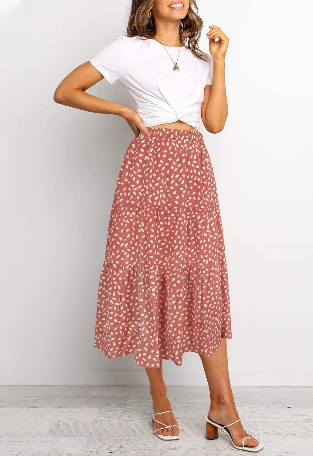 imageMEROKEETY Womens Boho Leopard Print Skirt Pleated ALine Swing Midi SkirtsDarkpink