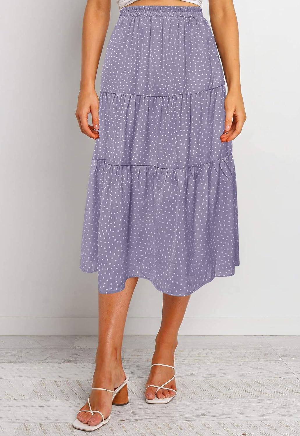 imageMEROKEETY Womens Boho Leopard Print Skirt Pleated ALine Swing Midi SkirtsDotpurple