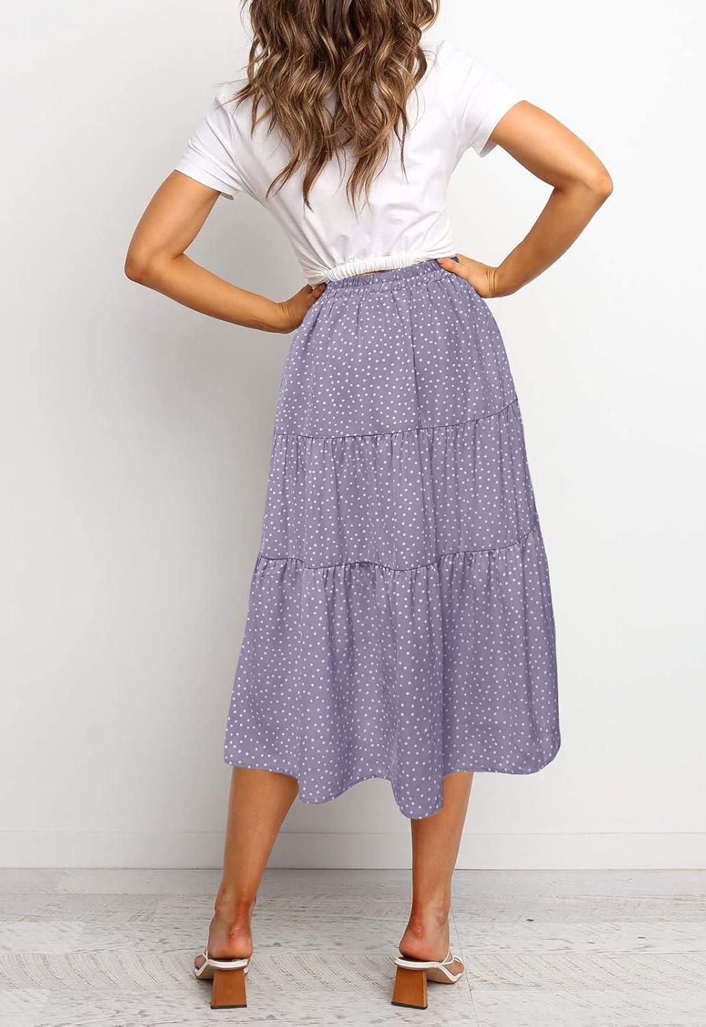 imageMEROKEETY Womens Boho Leopard Print Skirt Pleated ALine Swing Midi SkirtsDotpurple
