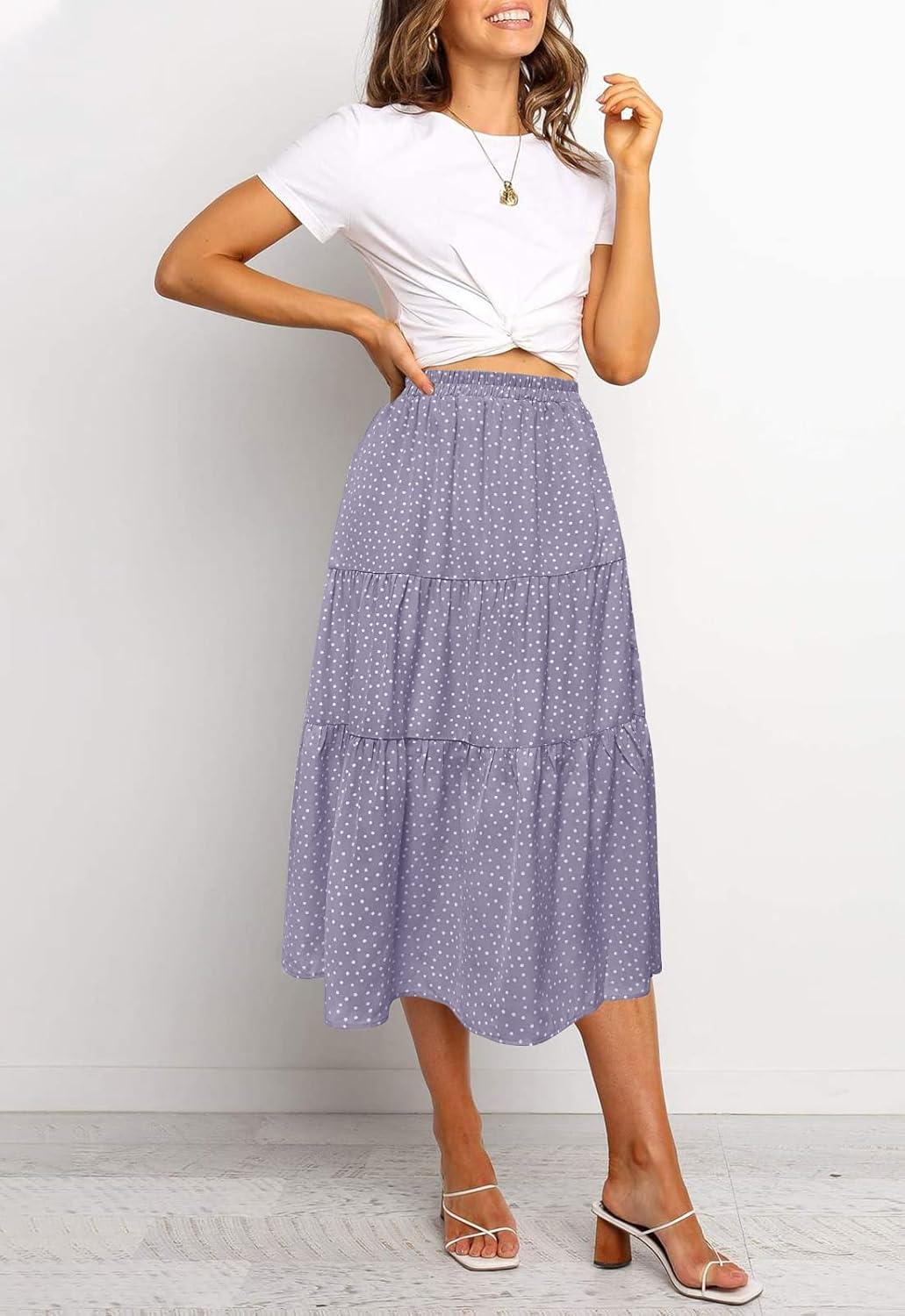 imageMEROKEETY Womens Boho Leopard Print Skirt Pleated ALine Swing Midi SkirtsDotpurple