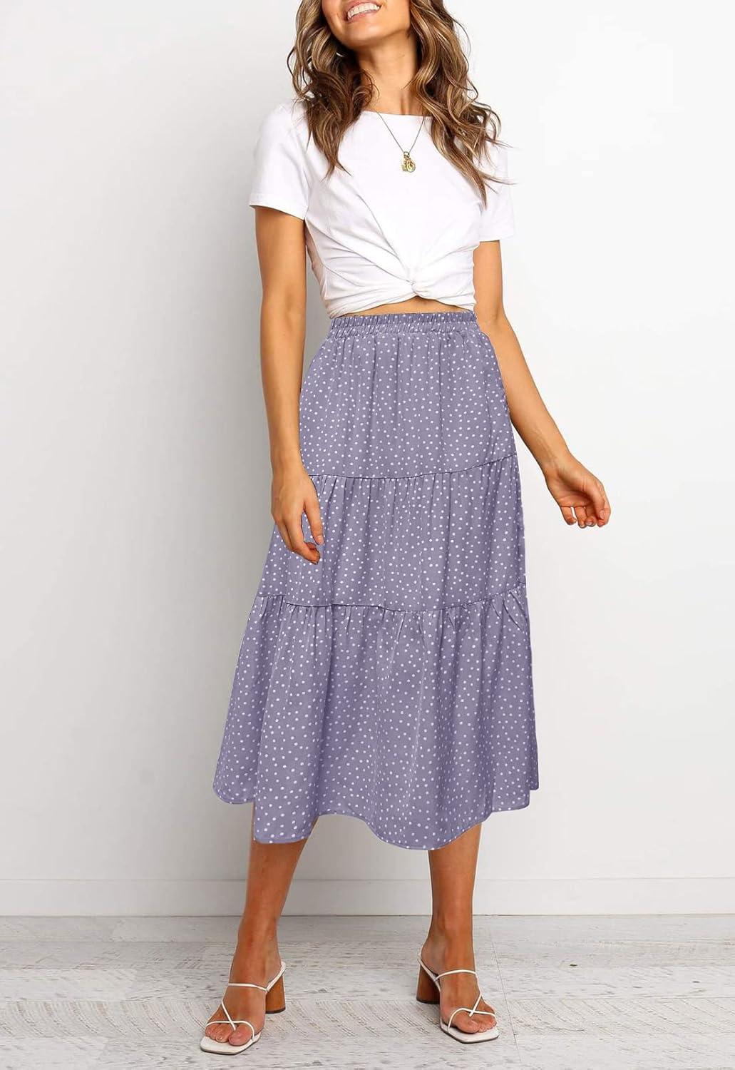 imageMEROKEETY Womens Boho Leopard Print Skirt Pleated ALine Swing Midi SkirtsDotpurple