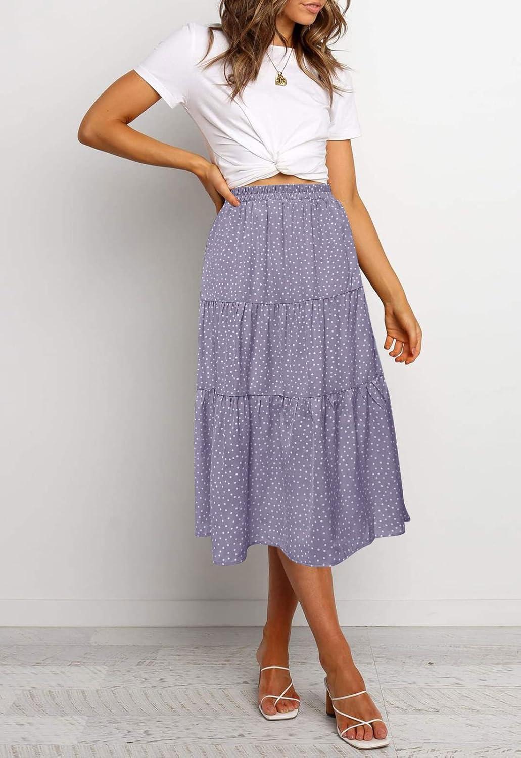 imageMEROKEETY Womens Boho Leopard Print Skirt Pleated ALine Swing Midi SkirtsDotpurple