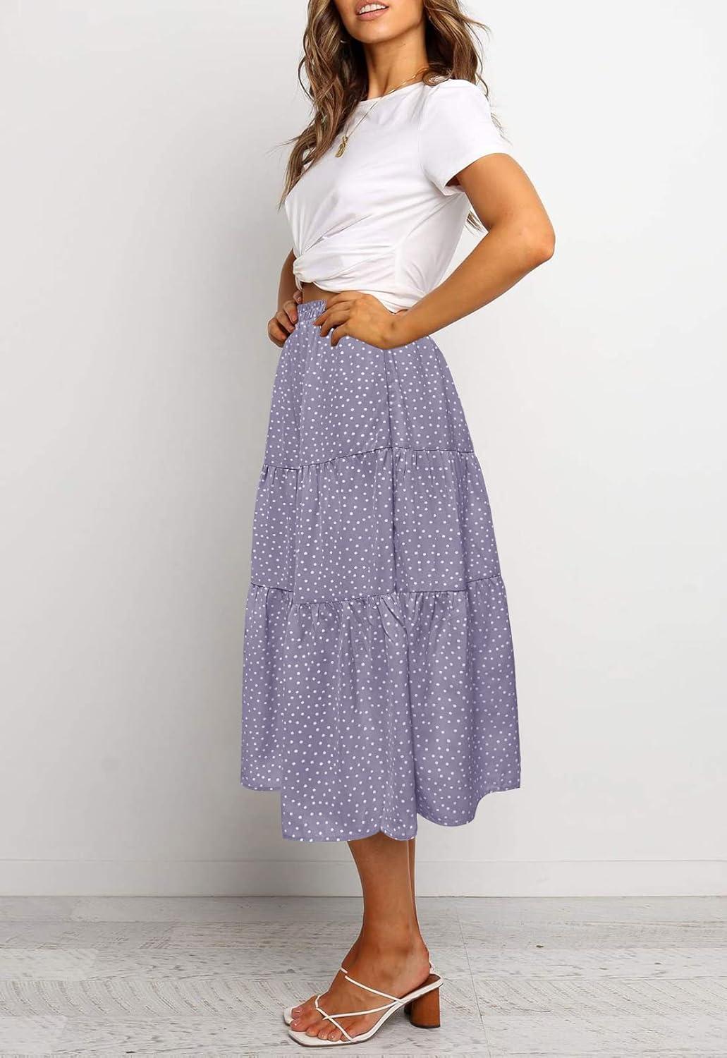 imageMEROKEETY Womens Boho Leopard Print Skirt Pleated ALine Swing Midi SkirtsDotpurple
