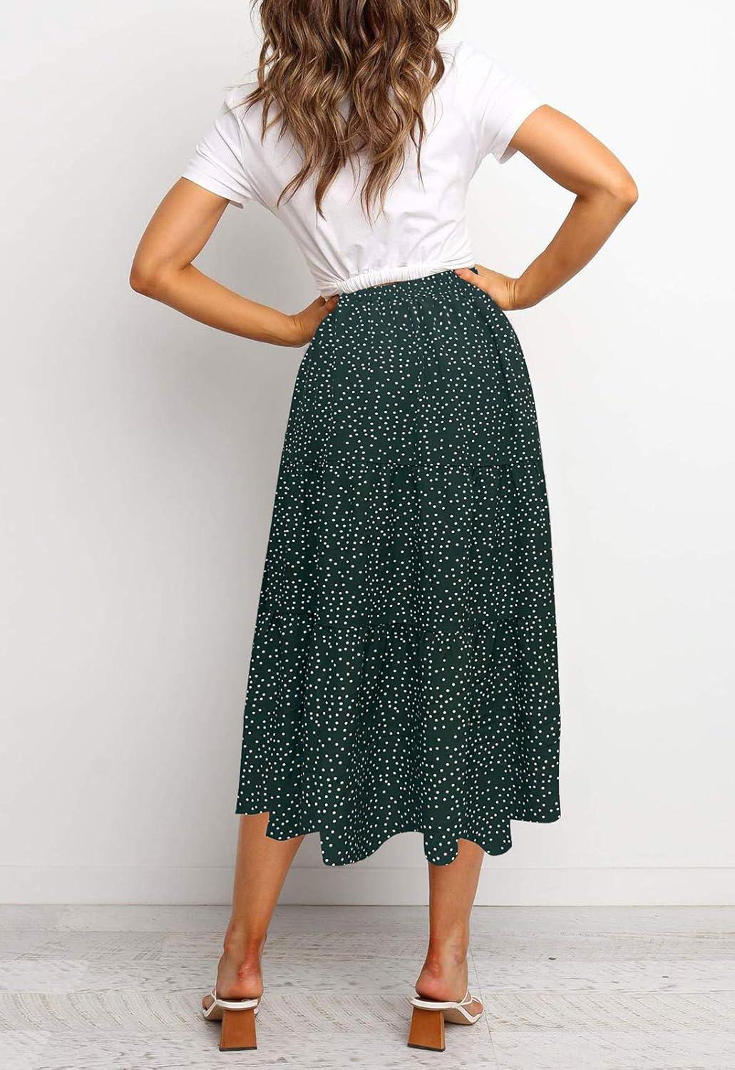 imageMEROKEETY Womens Boho Leopard Print Skirt Pleated ALine Swing Midi SkirtsGreen