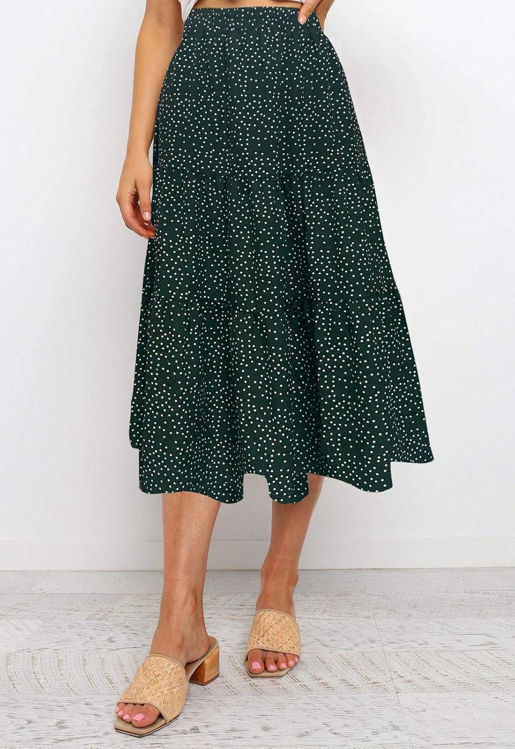 imageMEROKEETY Womens Boho Leopard Print Skirt Pleated ALine Swing Midi SkirtsGreen
