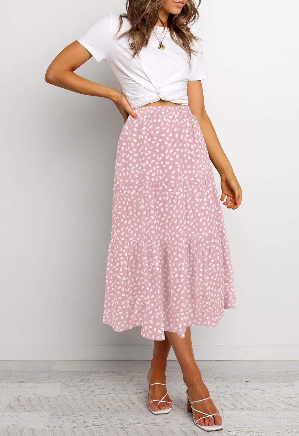imageMEROKEETY Womens Boho Leopard Print Skirt Pleated ALine Swing Midi SkirtsLightpink
