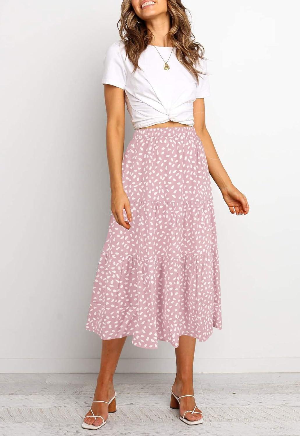 imageMEROKEETY Womens Boho Leopard Print Skirt Pleated ALine Swing Midi SkirtsLightpink