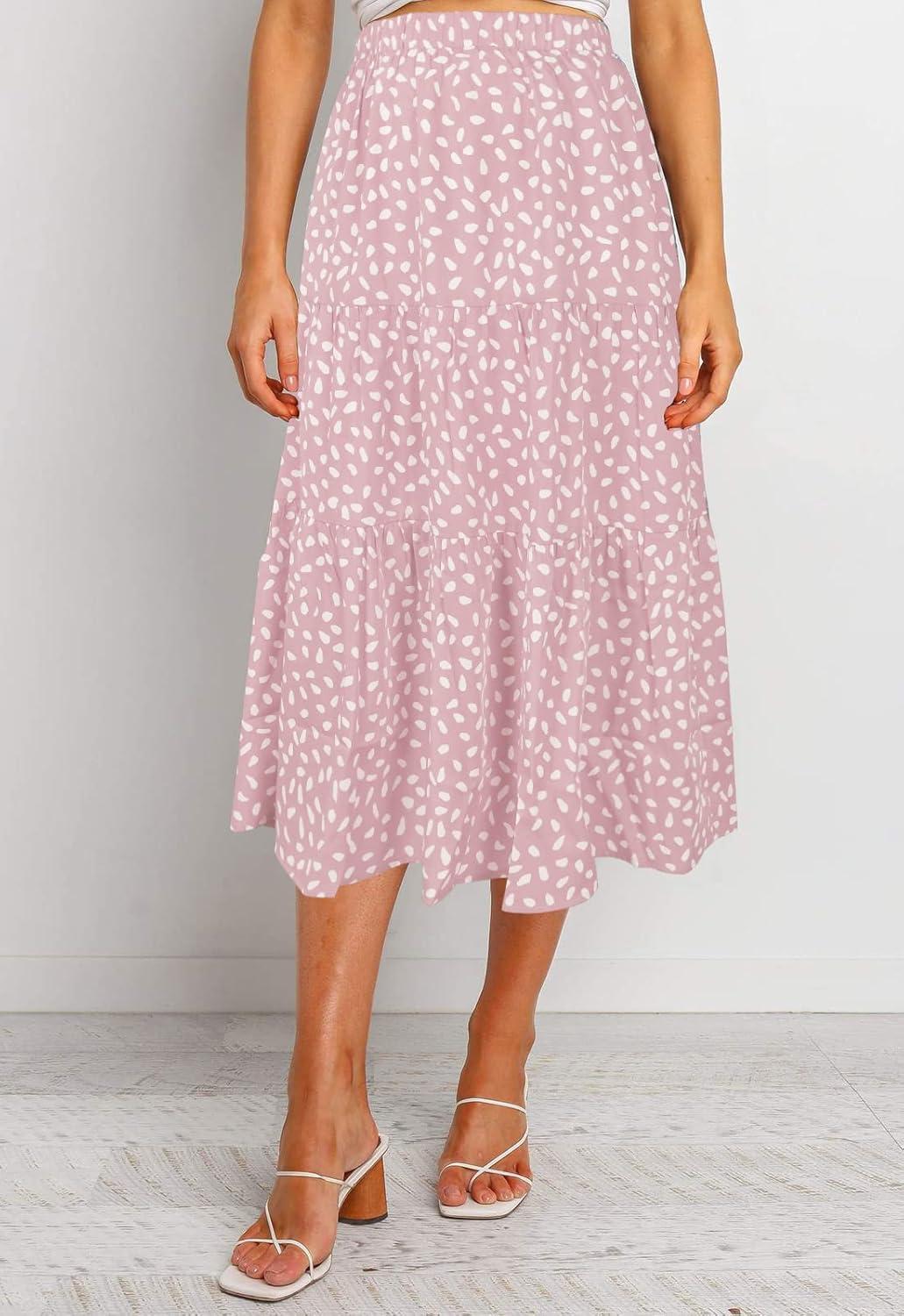 imageMEROKEETY Womens Boho Leopard Print Skirt Pleated ALine Swing Midi SkirtsLightpink
