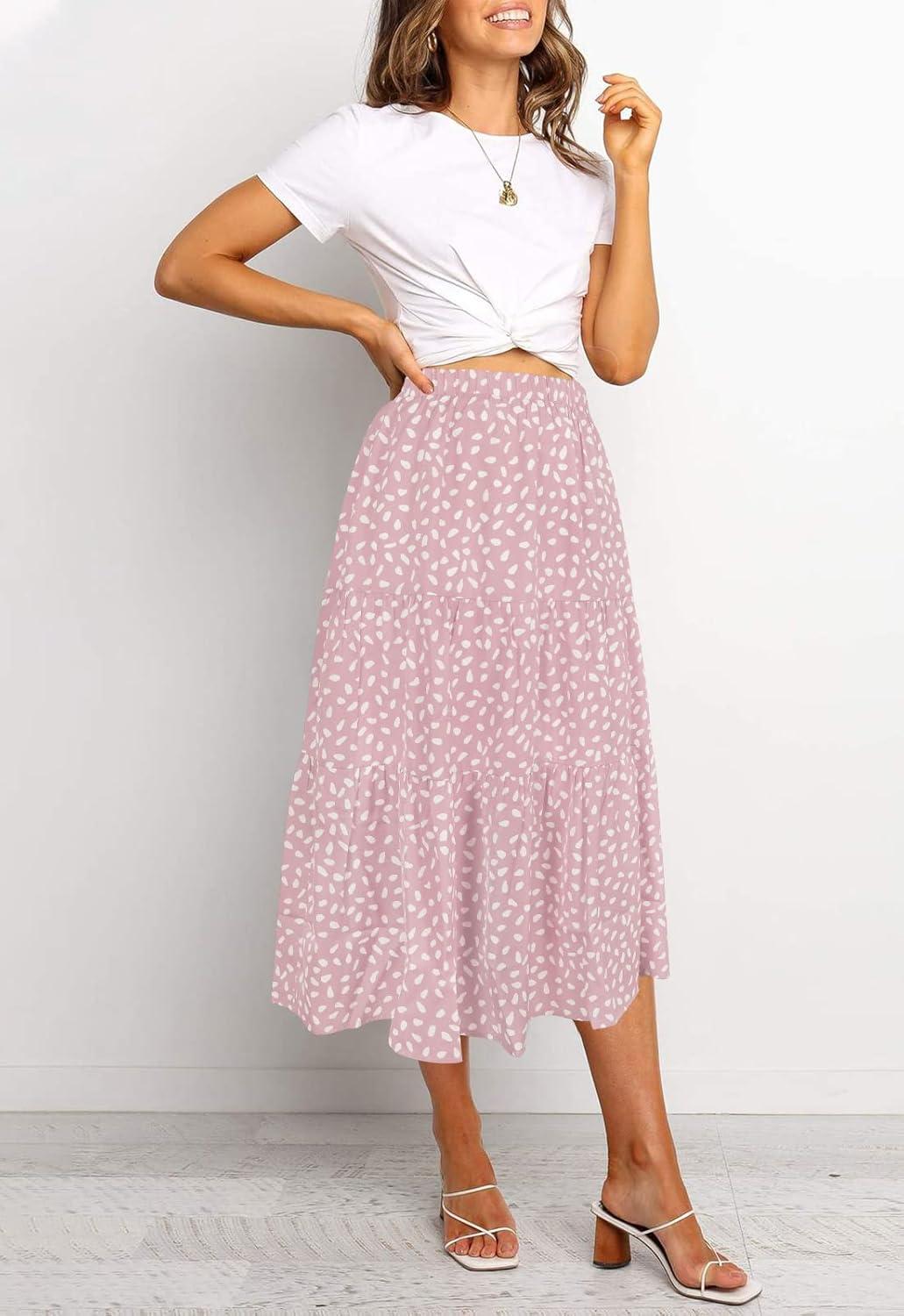 imageMEROKEETY Womens Boho Leopard Print Skirt Pleated ALine Swing Midi SkirtsLightpink