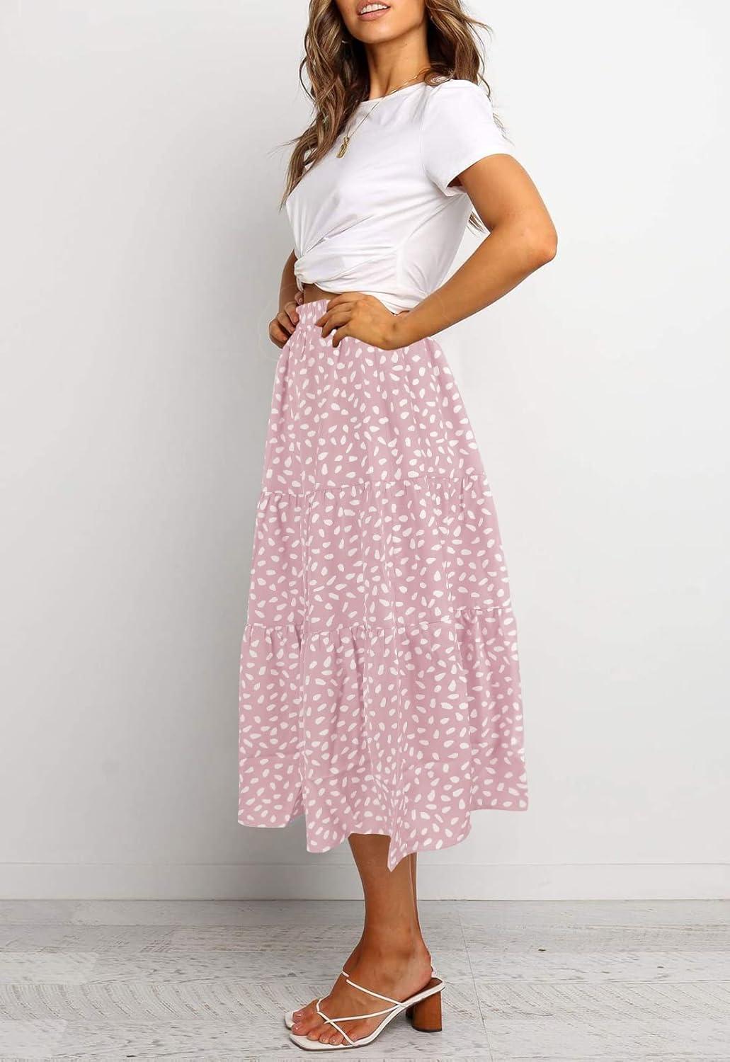 imageMEROKEETY Womens Boho Leopard Print Skirt Pleated ALine Swing Midi SkirtsLightpink