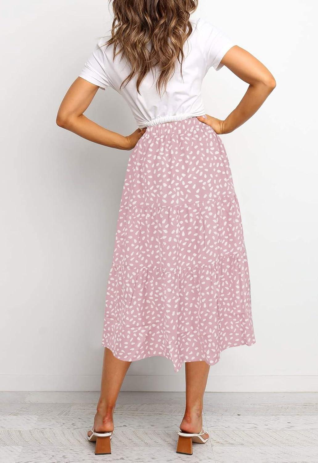 imageMEROKEETY Womens Boho Leopard Print Skirt Pleated ALine Swing Midi SkirtsLightpink