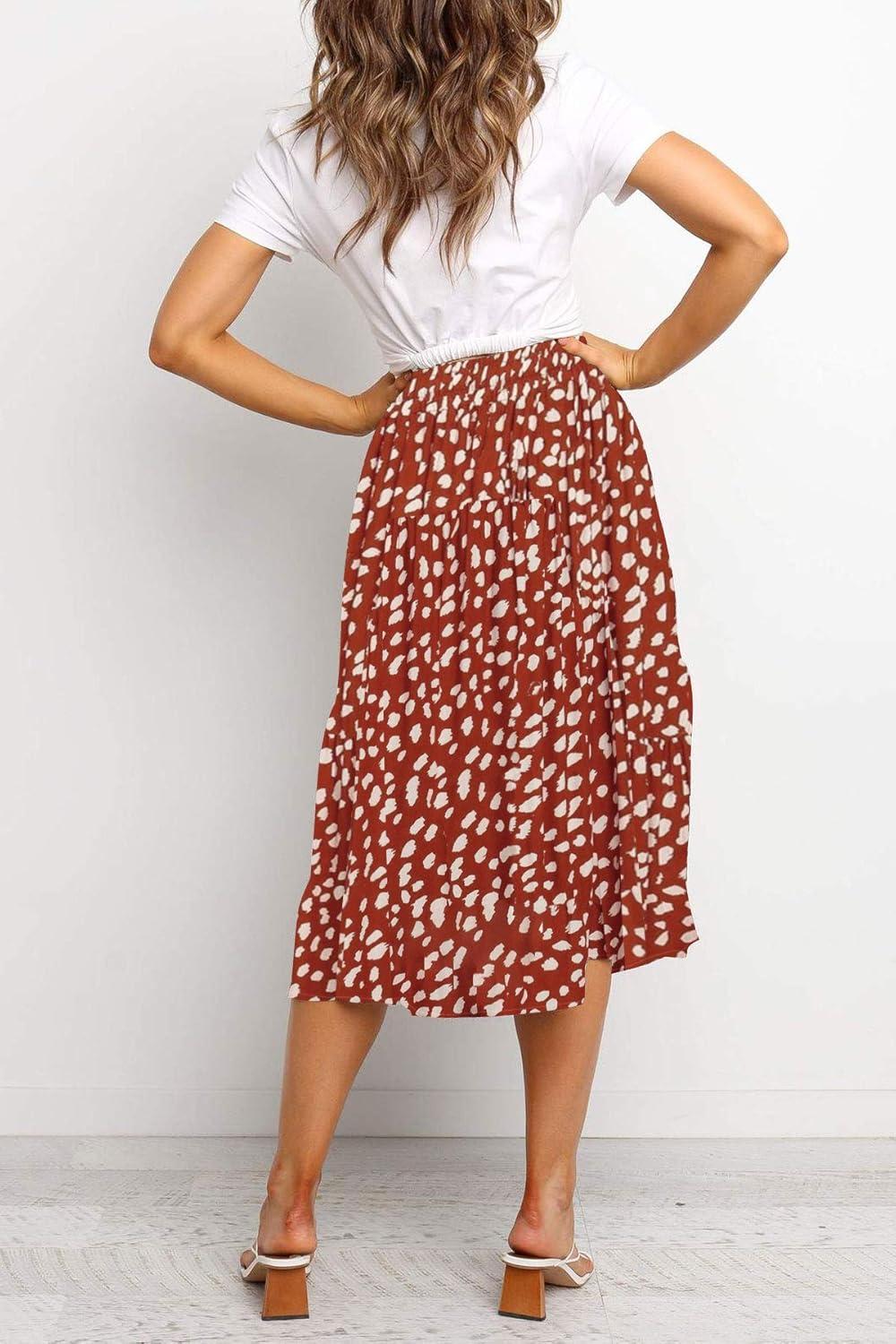 imageMEROKEETY Womens Boho Leopard Print Skirt Pleated ALine Swing Midi SkirtsRed