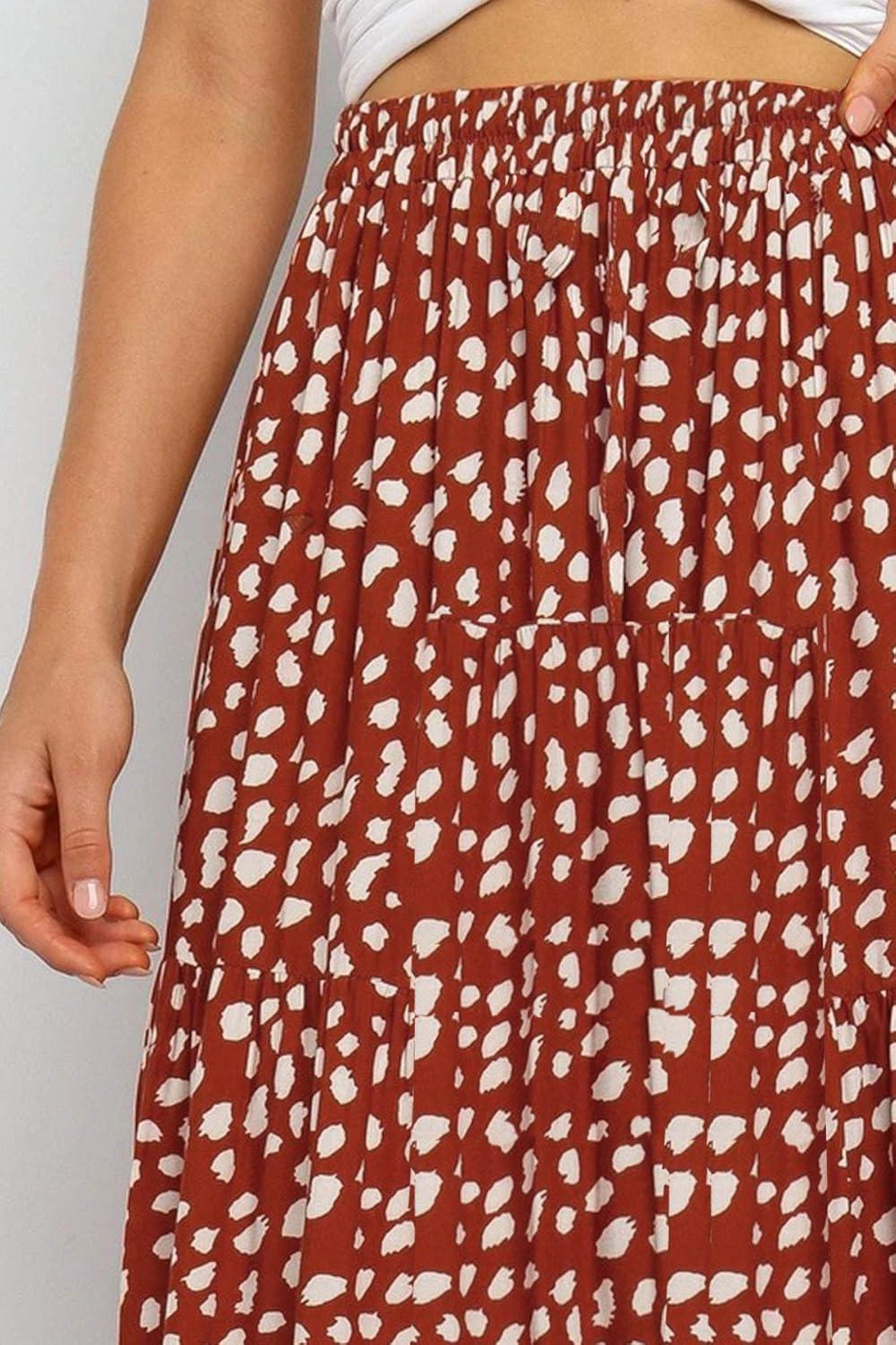 imageMEROKEETY Womens Boho Leopard Print Skirt Pleated ALine Swing Midi SkirtsRed