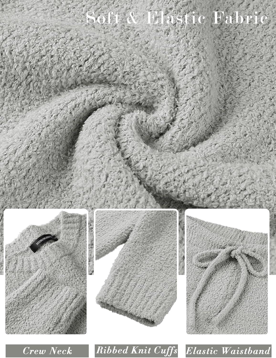 imageMEROKEETY Womens Pajama Sets 2026 Fall Lounge Sweater Set Cute Fuzzy Fleece 2 Piece Long Sleeve Cozy Winter Pj OutfitsLightgrey