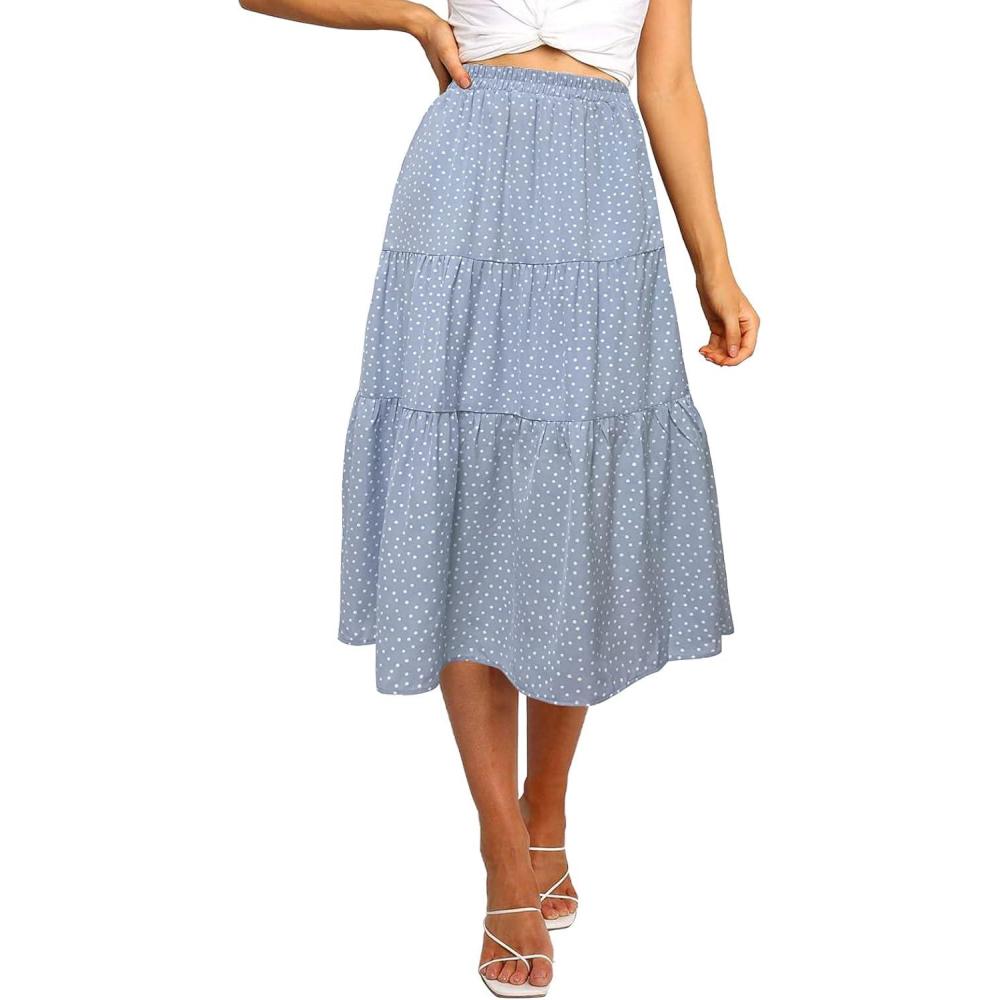 imageMEROKEETY Womens Boho Leopard Print Skirt Pleated ALine Swing Midi Skirts02blue