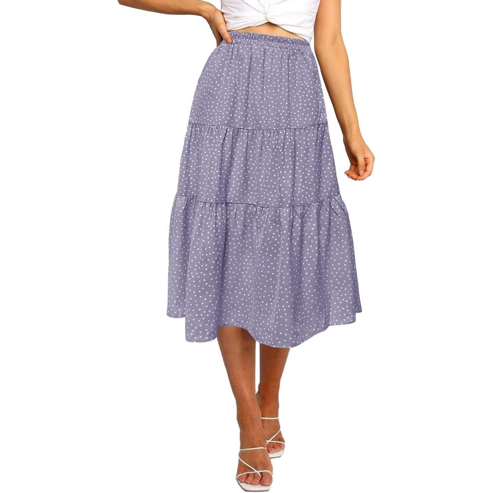 imageMEROKEETY Womens Boho Leopard Print Skirt Pleated ALine Swing Midi SkirtsDotpurple
