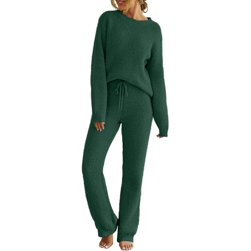 imageMEROKEETY Womens Pajama Sets 2026 Fall Lounge Sweater Set Cute Fuzzy Fleece 2 Piece Long Sleeve Cozy Winter Pj OutfitsGreen