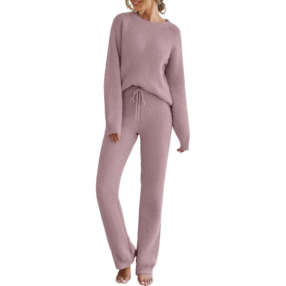 imageMEROKEETY Womens Pajama Sets 2026 Fall Lounge Sweater Set Cute Fuzzy Fleece 2 Piece Long Sleeve Cozy Winter Pj OutfitsTaro