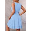 MEROKEETY Women’s 2025 Summer Mini Dress Crewneck Sleeveless Ruffle Pleated Tiered Party Club Dresses(Blue)