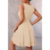 MEROKEETY Women’s 2025 Summer Mini Dress Crewneck Sleeveless Ruffle Pleated Tiered Party Club Dresses(Sand)