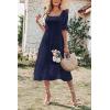 MEROKEETY Women’s 2025 Summer Square Neck Puff Sleeve Boho Midi Dress Swiss Dot Ruffle Flowy Tie Back Dress(Navy)