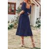 MEROKEETY Women’s 2025 Summer Square Neck Puff Sleeve Boho Midi Dress Swiss Dot Ruffle Flowy Tie Back Dress(Navy)