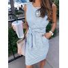 MEROKEETY Women’s 2026 Summer Casual Dress Striped Sleeveless Crew Neck Tie Waist Beach Vacation Trendy Short T Shirt Dresses(Blue)