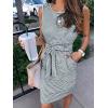 MEROKEETY Women’s 2026 Summer Casual Dress Striped Sleeveless Crew Neck Tie Waist Beach Vacation Trendy Short T Shirt Dresses(Dustyblue)