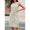 MEROKEETY Women’s 2026 Summer Casual Dress Striped Sleeveless Crew Neck Tie Waist Beach Vacation Trendy Short T Shirt Dresses(Grey)