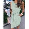 MEROKEETY Women’s 2026 Summer Casual Dress Striped Sleeveless Crew Neck Tie Waist Beach Vacation Trendy Short T Shirt Dresses(Lightgreen)
