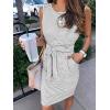 MEROKEETY Women’s 2026 Summer Casual Dress Striped Sleeveless Crew Neck Tie Waist Beach Vacation Trendy Short T Shirt Dresses(Lightgrey)