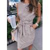 MEROKEETY Women’s 2026 Summer Casual Dress Striped Sleeveless Crew Neck Tie Waist Beach Vacation Trendy Short T Shirt Dresses(Mocha)