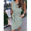 MEROKEETY Women’s 2026 Summer Casual Dress Striped Sleeveless Crew Neck Tie Waist Beach Vacation Trendy Short T Shirt Dresses(Olive)